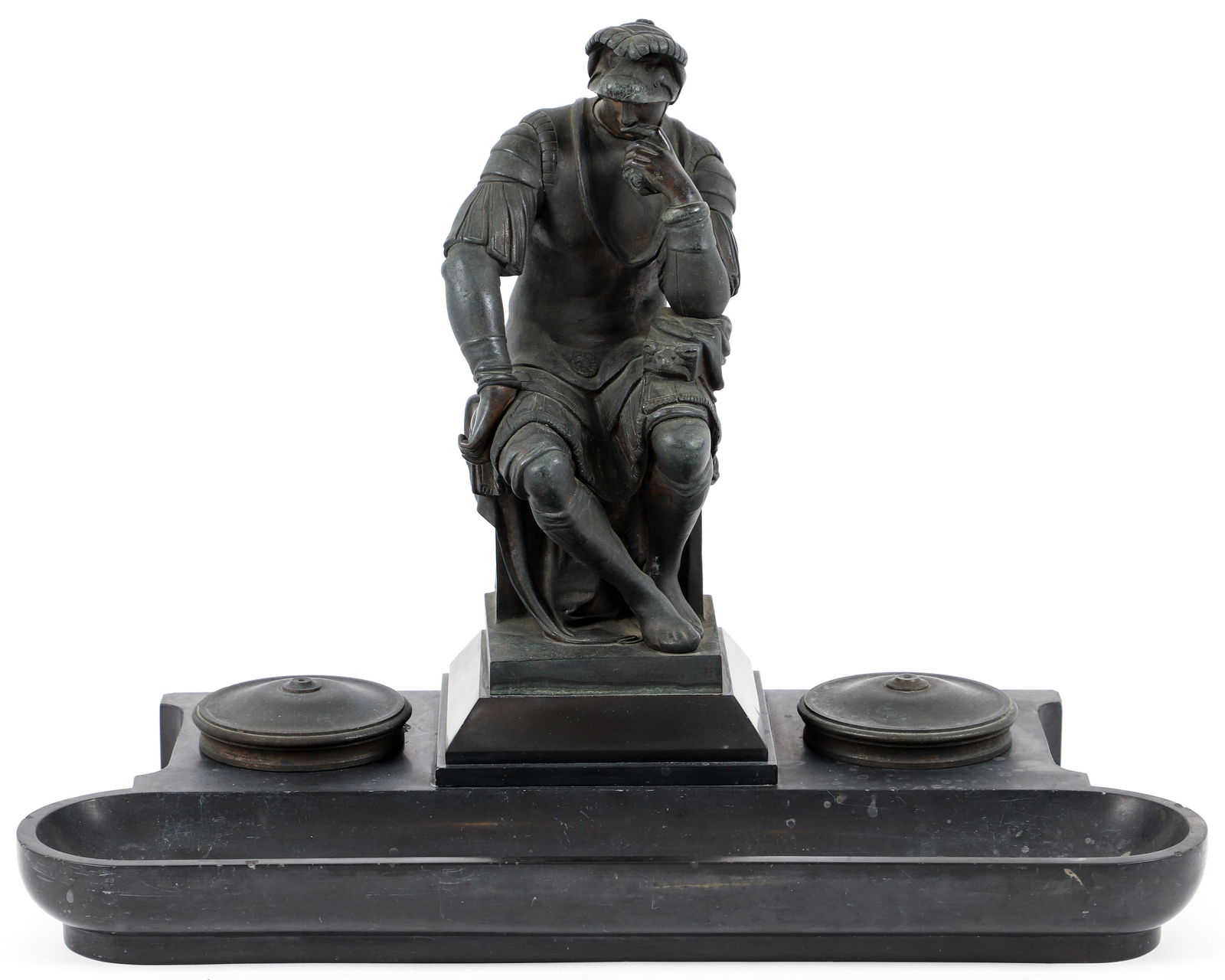 19th C. Classical Bronze Inkwell with Thinker (1 of 6)