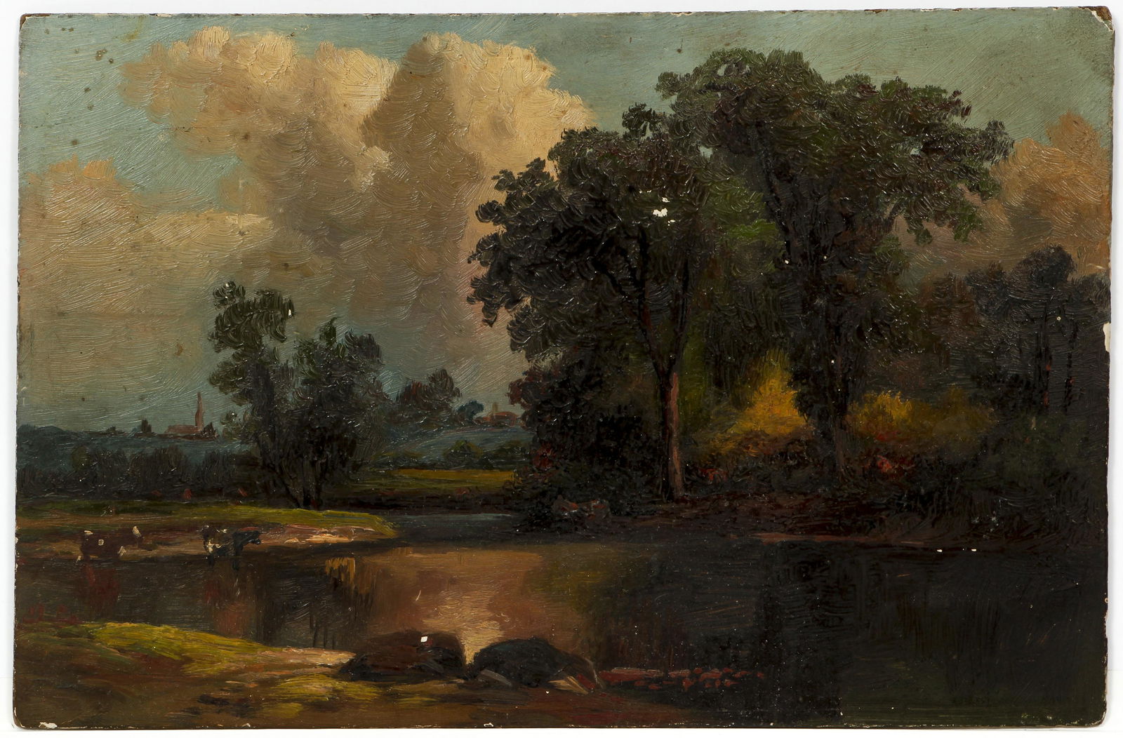 Unsigned 19th century Oil on Board American Landscape (1 of 3)