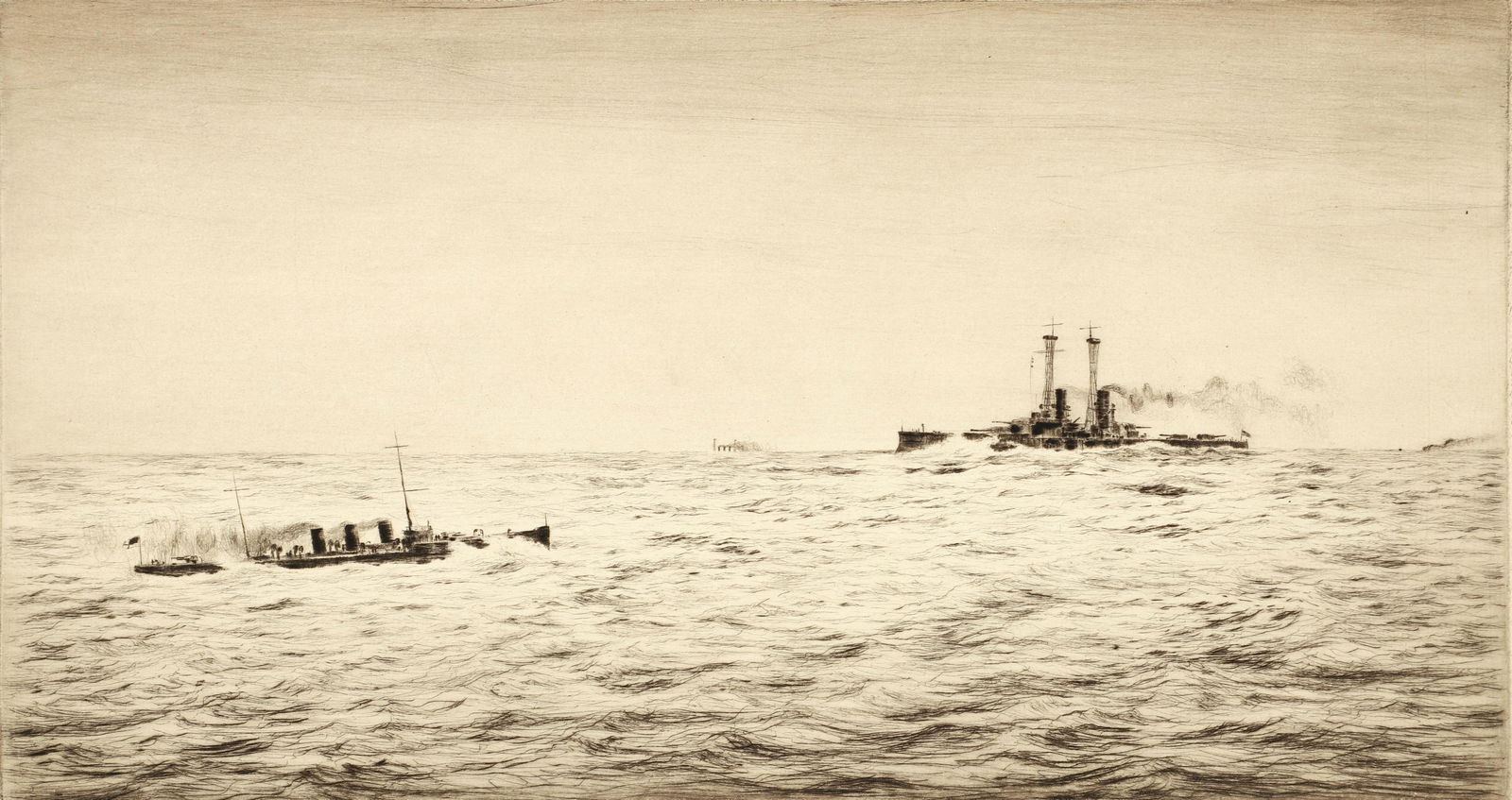 Johnstone Baird etching WWI Battleships Wyoming and Vermont (1 of 4)