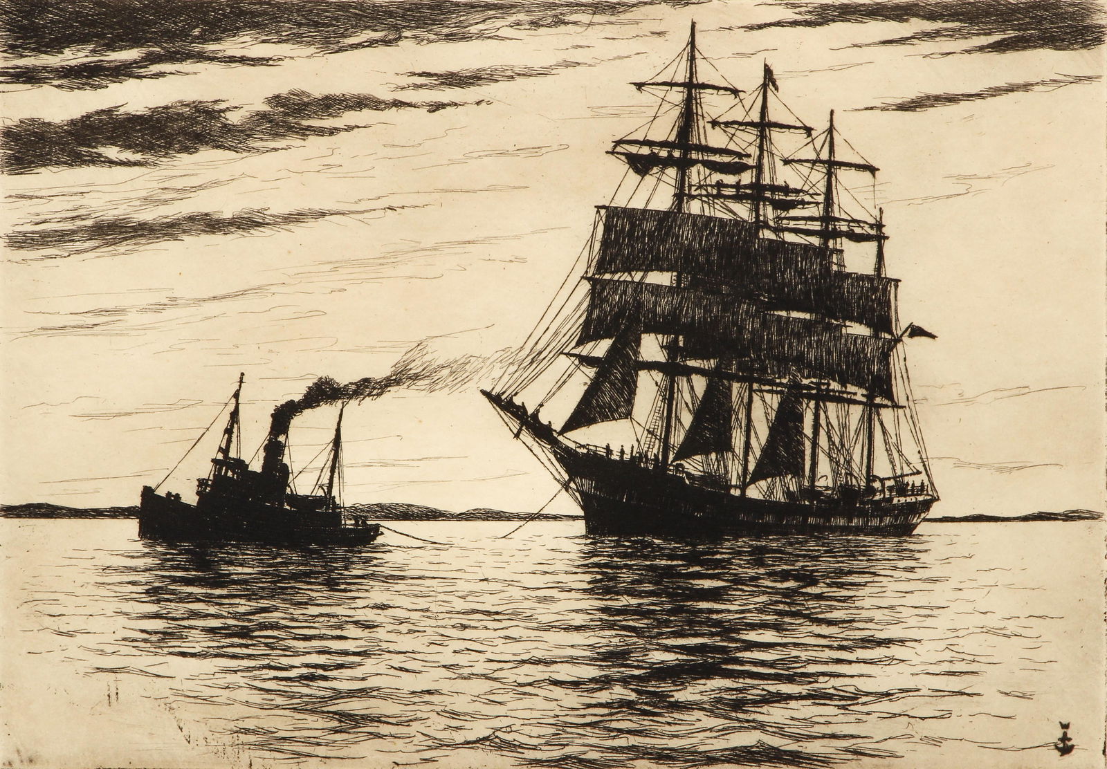 Charles J. A. Wilson etching Cast Off The Tug (1 of 5)