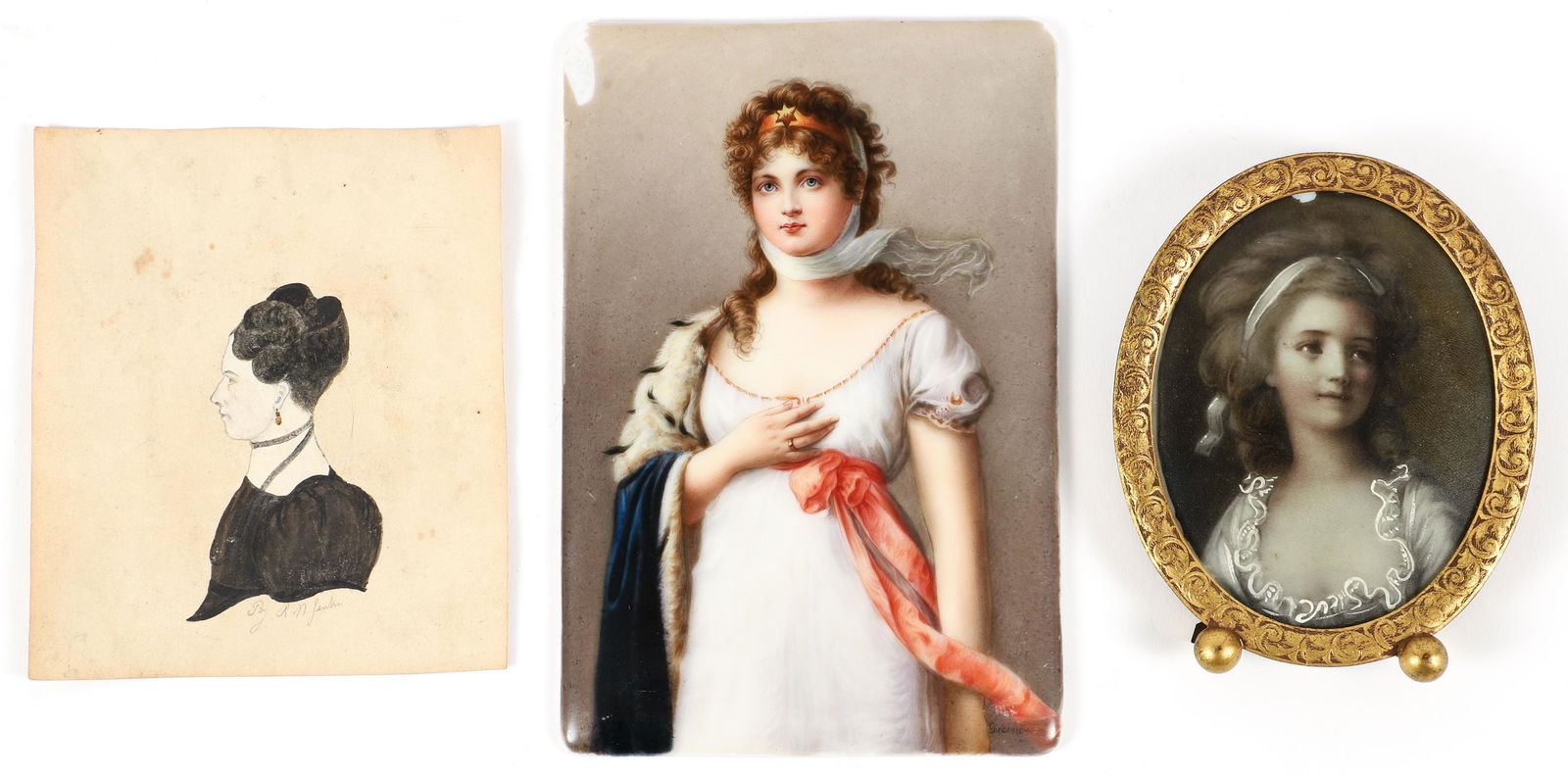 3 Portraits of Woman, porcelain, miniature, silhouette (1 of 7)