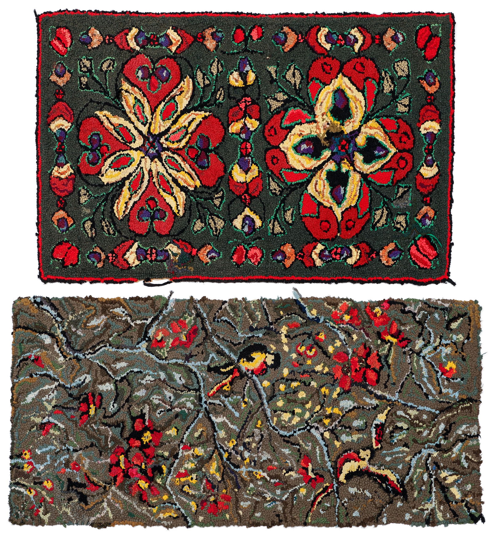 Alice Black Pair of Floral Runner Hooked Rugs (1 of 5)