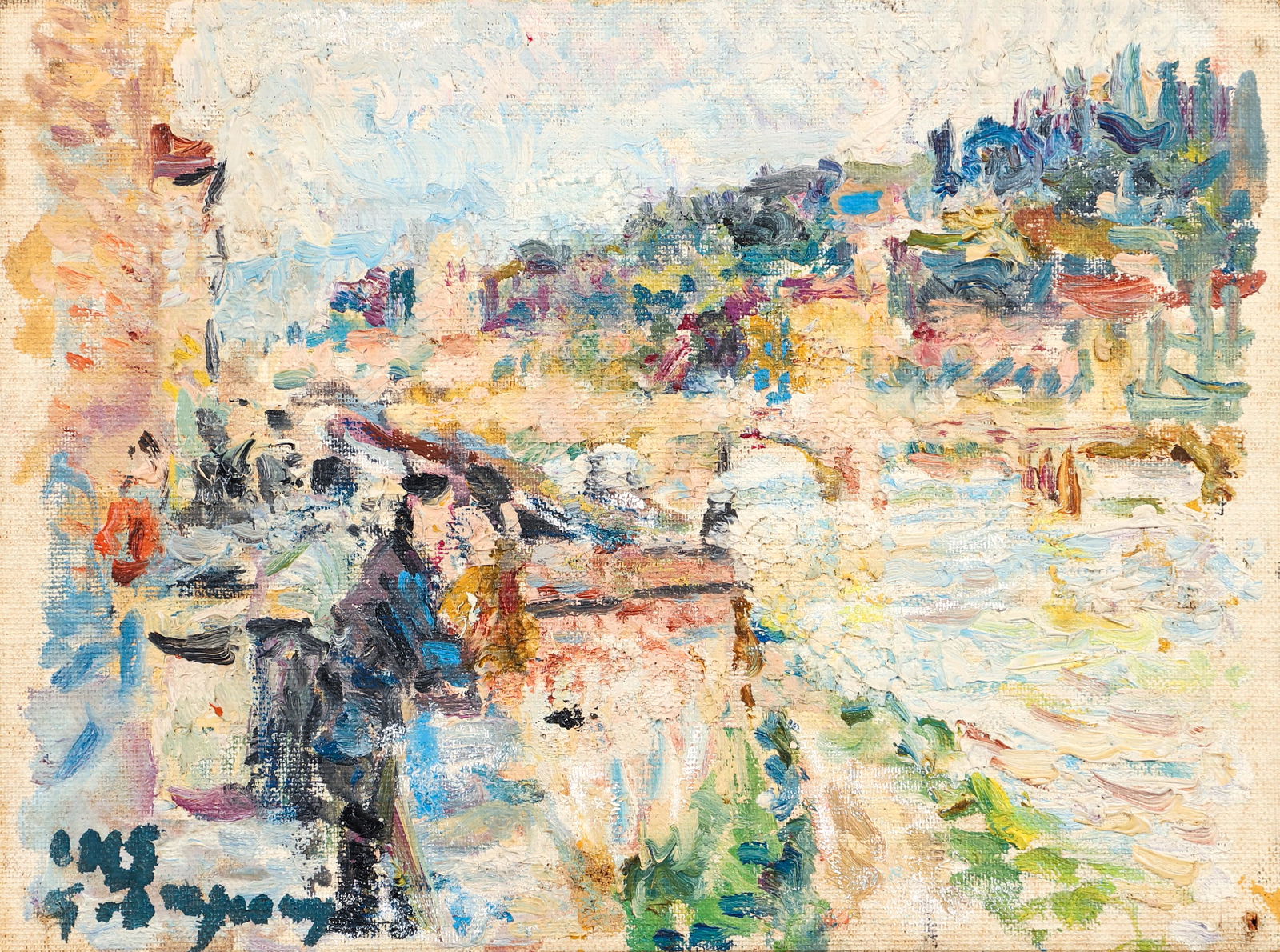 1966 Impressionistic Oil Man on the Arno (1 of 3)