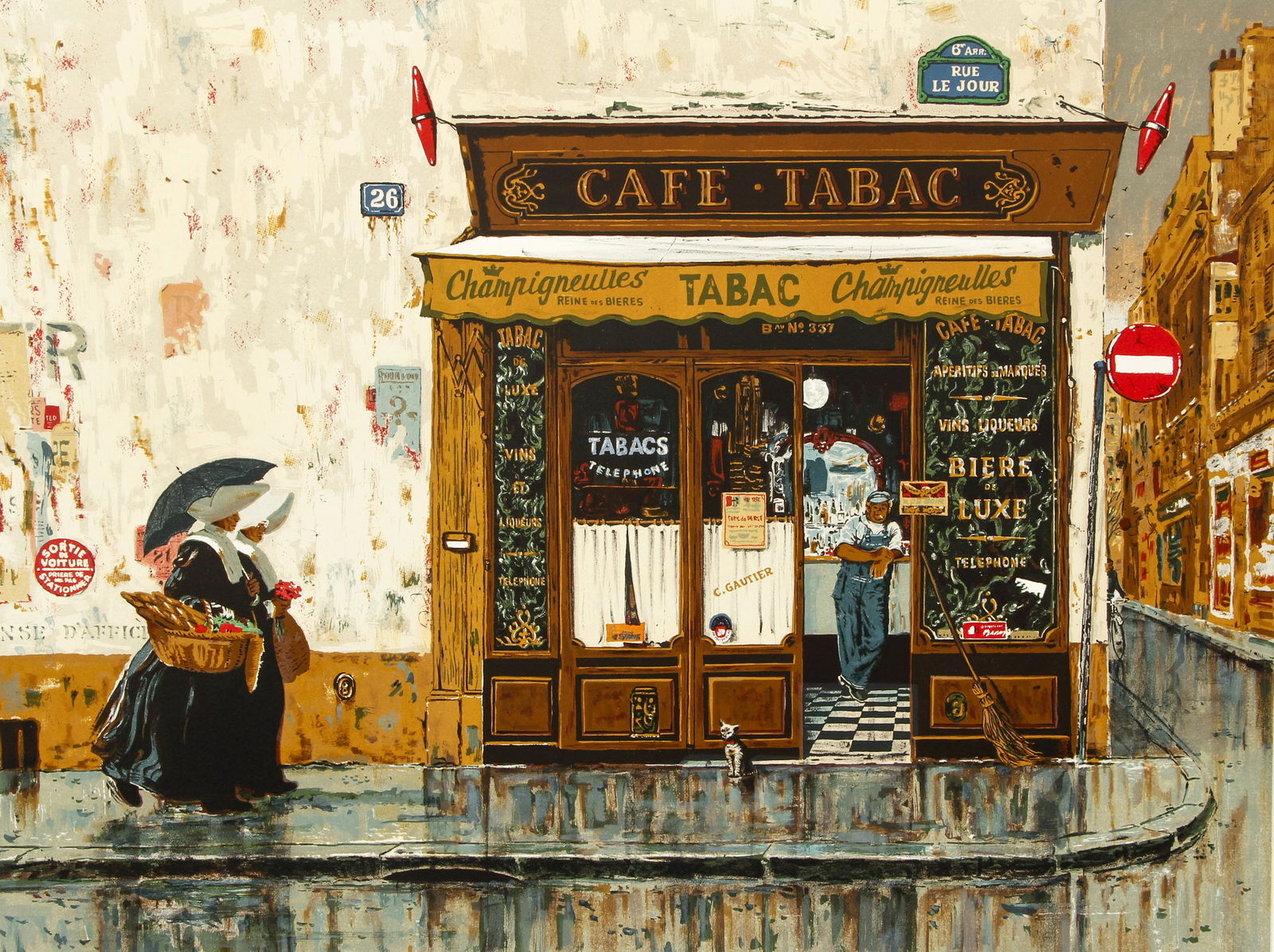 Bruce Bomberger Cafe Tabac Rue le Jour Signed Lithograph (1 of 5)