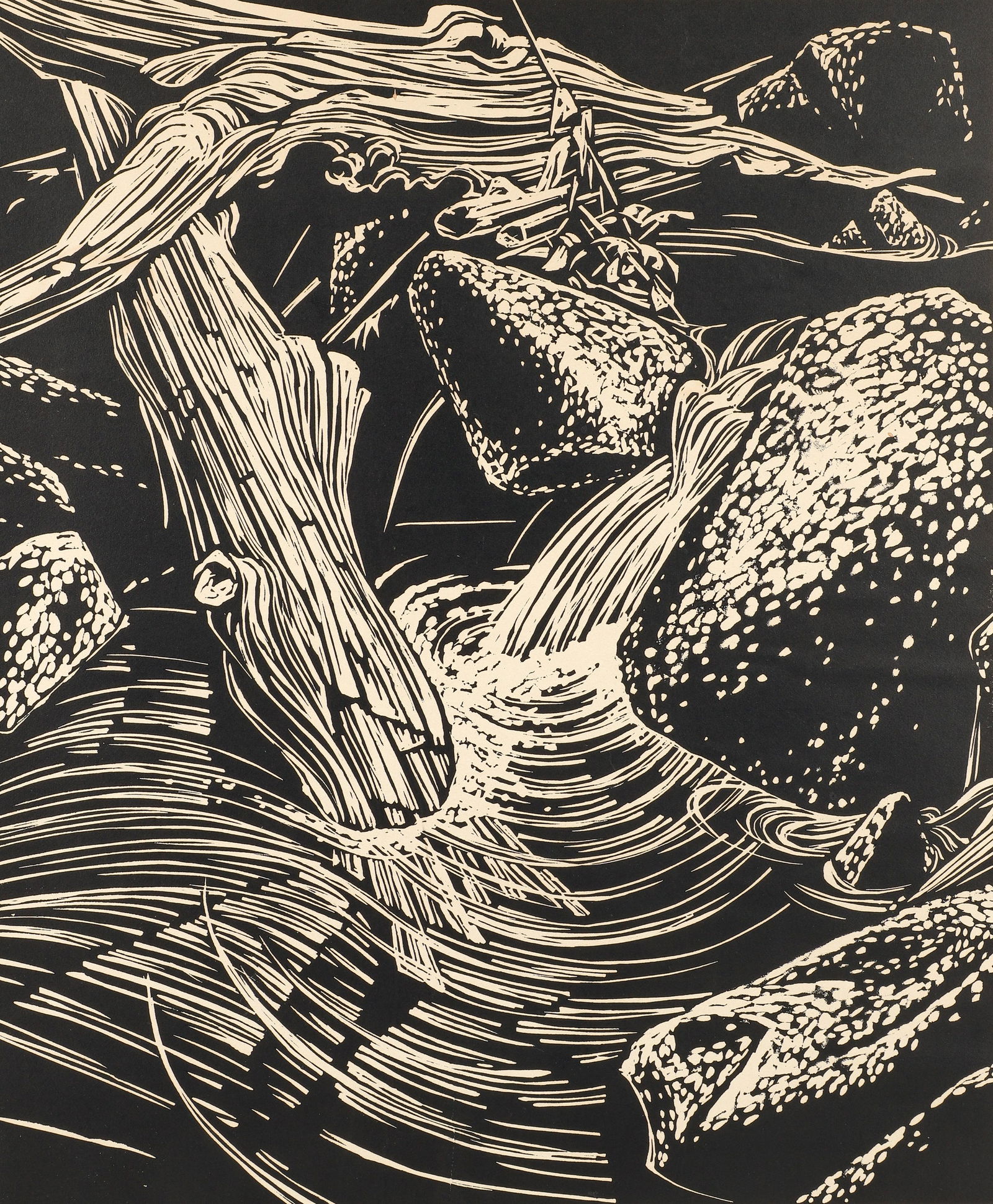 Jerry P. Fabe Stream Signed Woodcut 1969 (1 of 5)