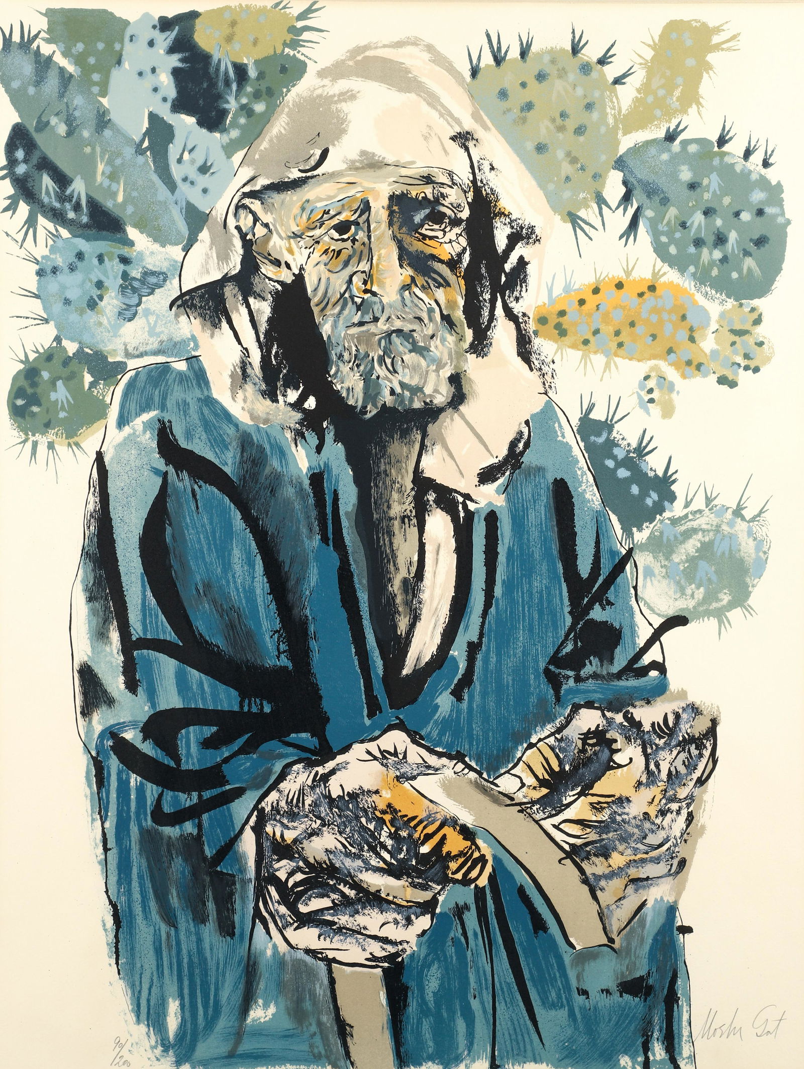 Moshe Gat Jewish Man and Cacti Signed Lithograph (1 of 5)