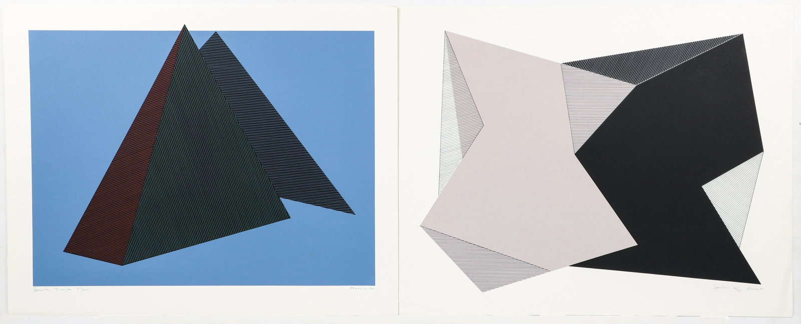 2 Jean-Marie Haessle 1980 original color serigraphs: Haessle, Jean Marie (French/American, b.1939), Bermuda Triangle, 1980, original serigraph printed in color, pencil signed, dated, titled, and numbered 95/295, impression 19 x 25.5 inches, full sheet 2