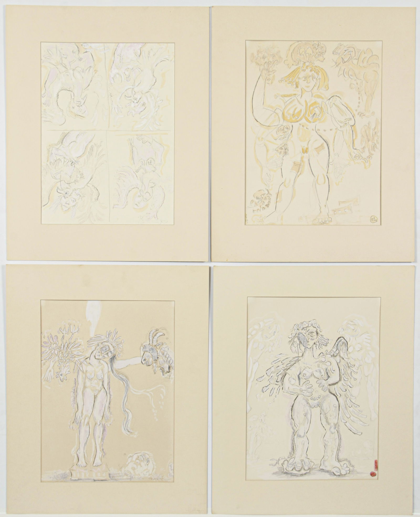 Group of 4 Bob LaBobgah Female Angel Drawings (1 of 12)