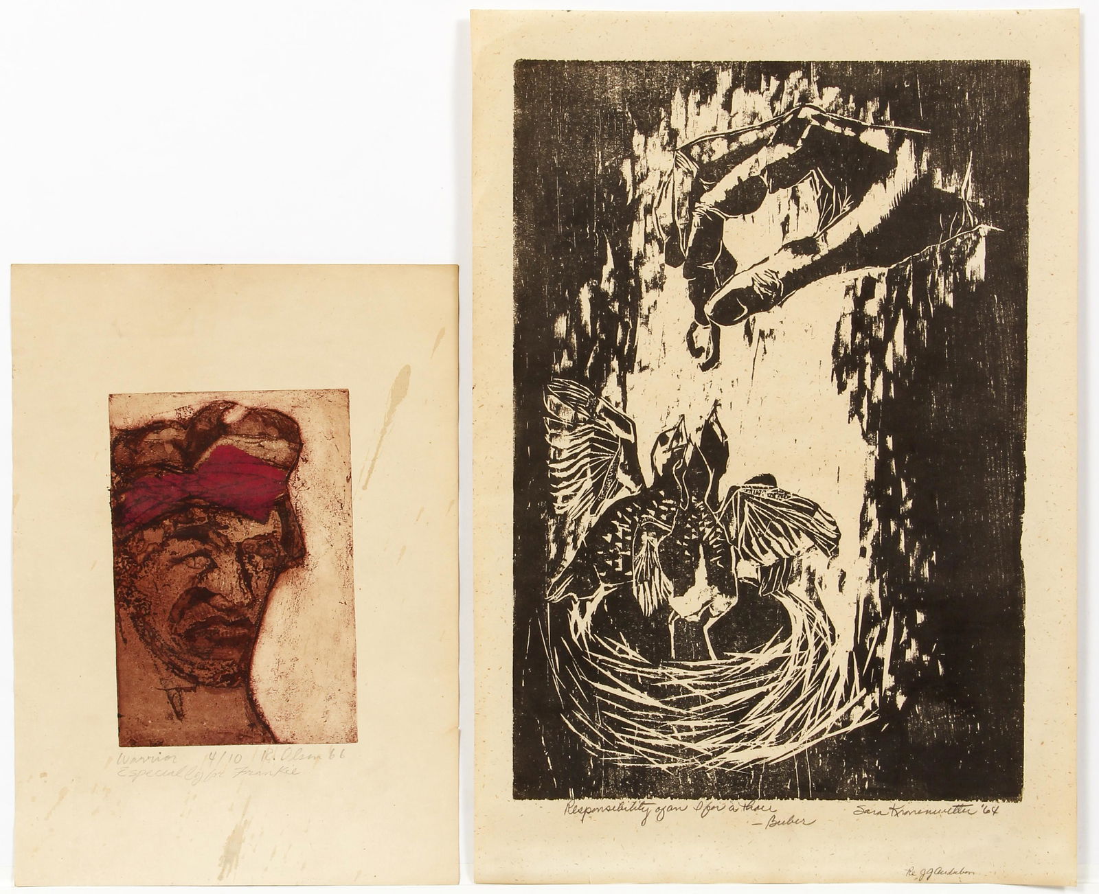 Pair of 1960s signed Prints R Olsen and Kronenmutter (1 of 7)