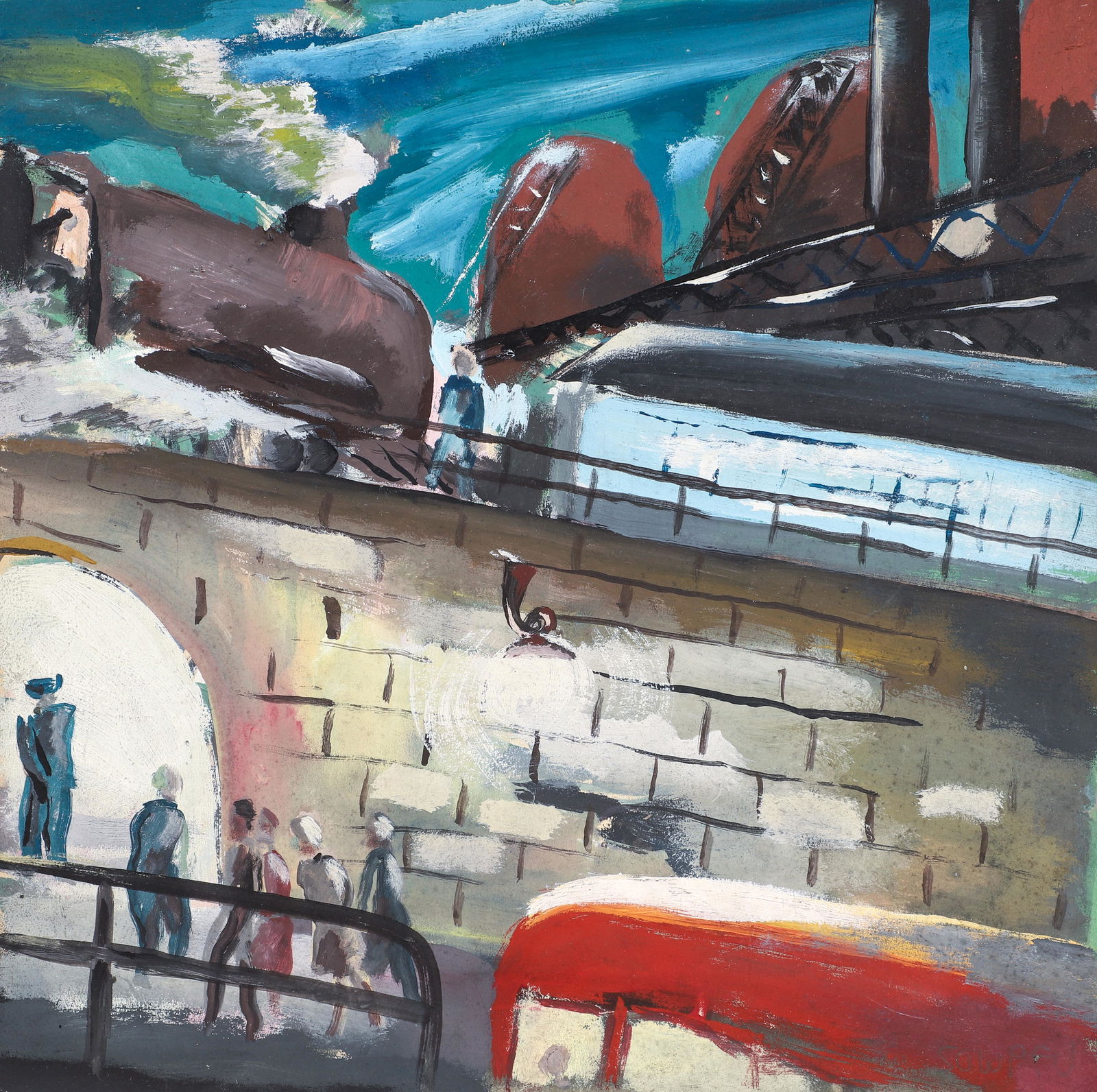 Mid Century Gouache Signed Sowpfu style of John Carroll (1 of 8)