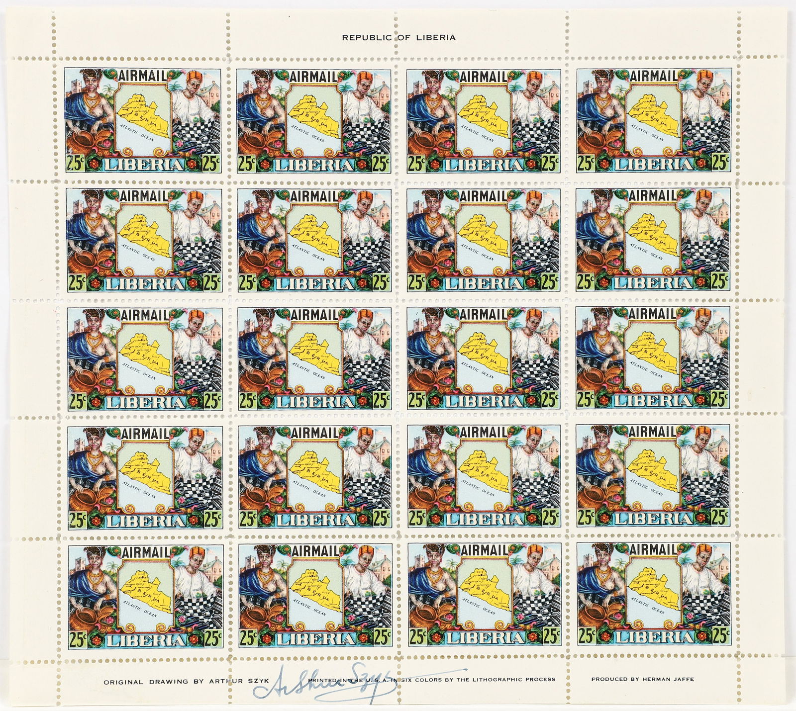 Arthur Szyk Sheet of 20 Liberia Stamps Signed (1 of 3)
