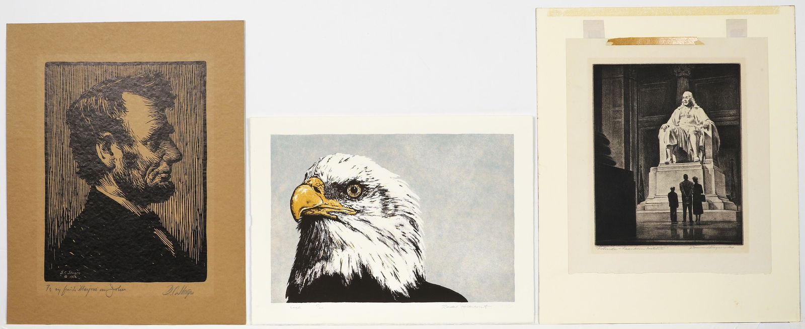 3 Signed Americana Prints Abe Lincoln Ben Franklin Eagle (1 of 12)
