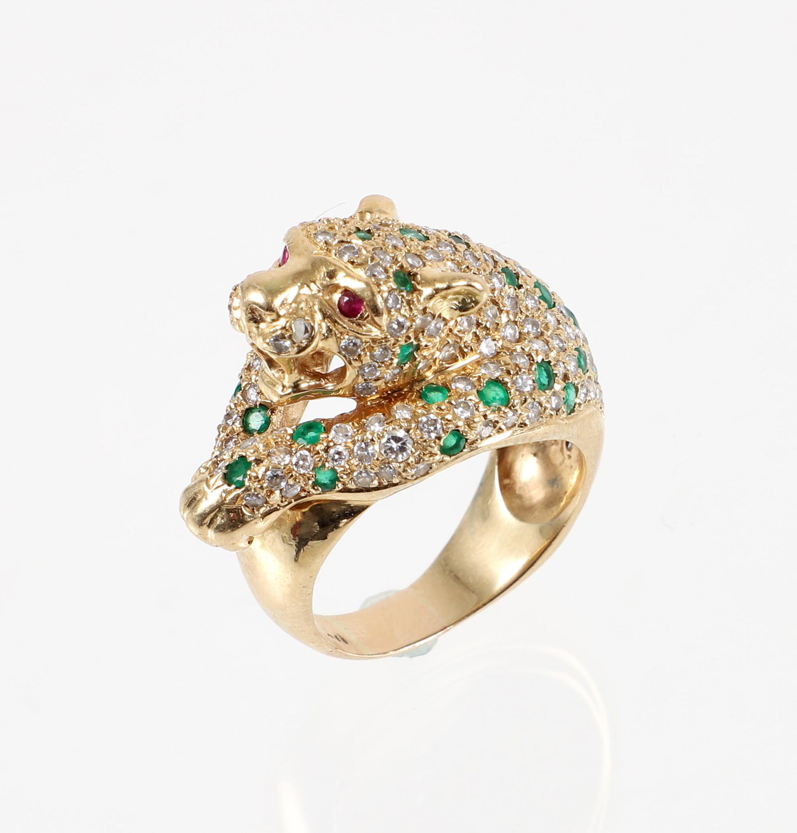 14K Diamond Emerald Ruby Panther Ring (1 of 4)