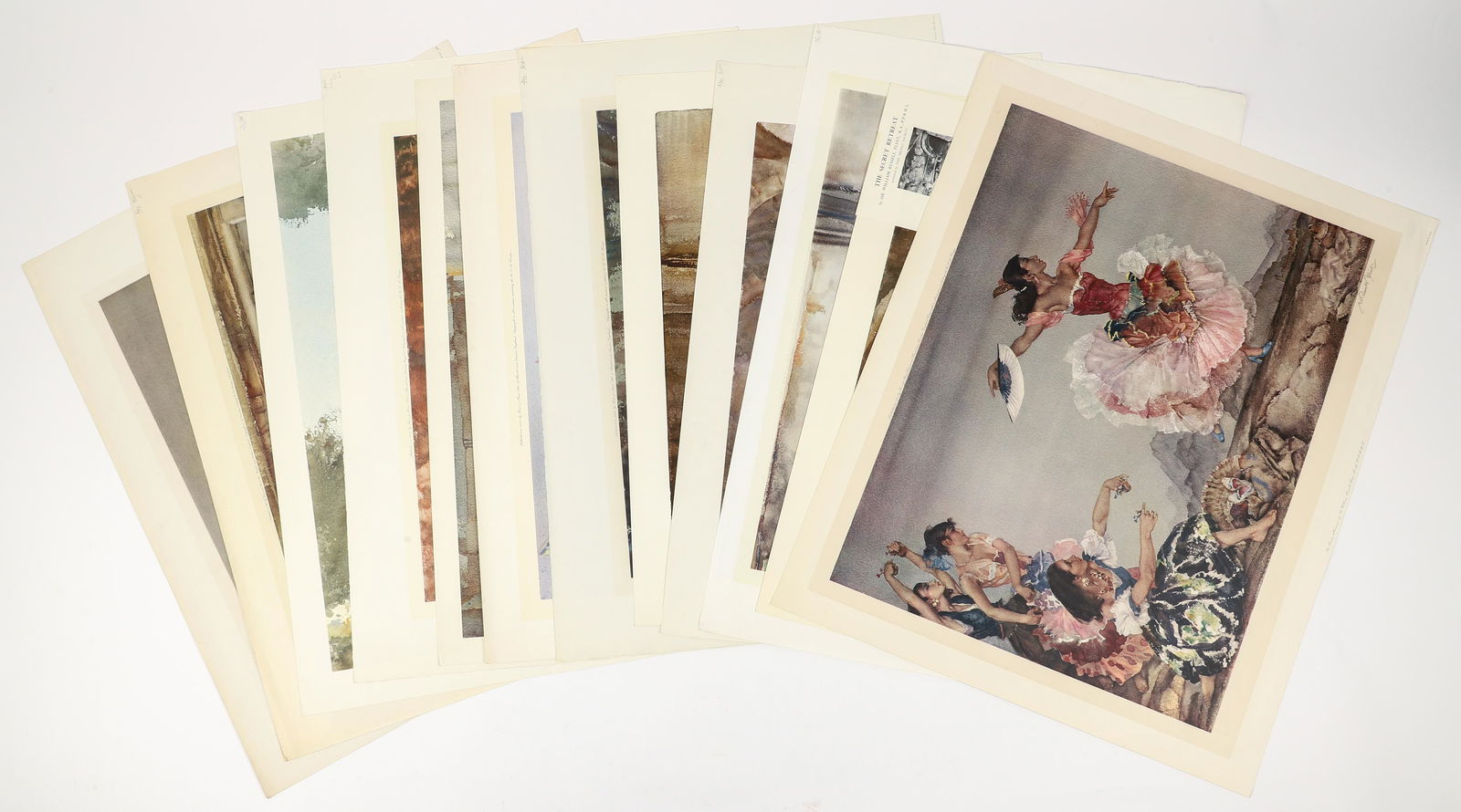 12 pencil signed Sir William Russell Flint collotype prints: Flint, Sir William Russell (Scottish 1880-1969), 12 assorted signature Flint Subjects, including; The Danna Montana, A Question of Colour, The Trio, Reclining Nude, White Interior, Isabella of Lucenay