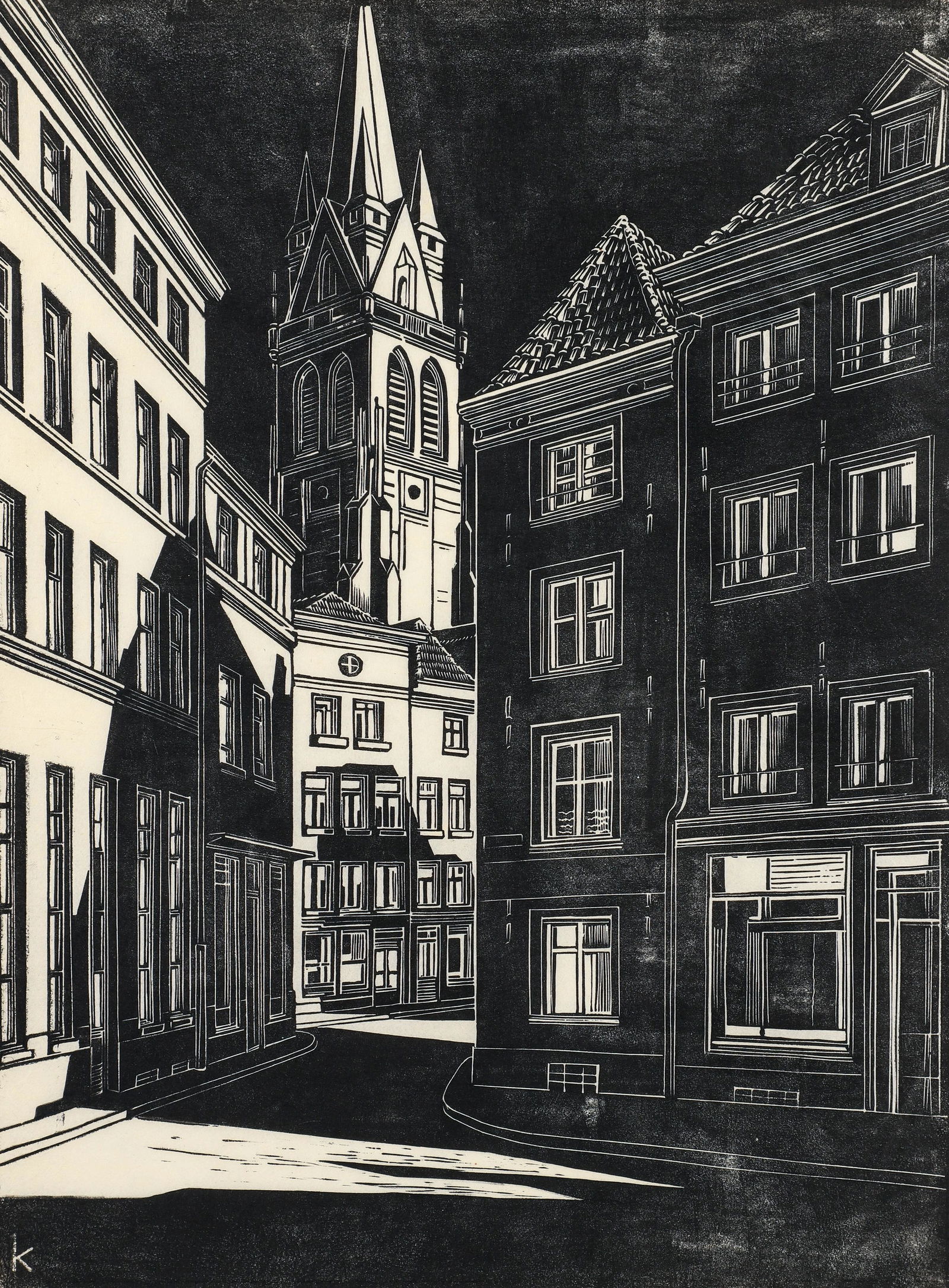 Hanns Kralik Silent Street Signed Woodcut 1932 (1 of 5)