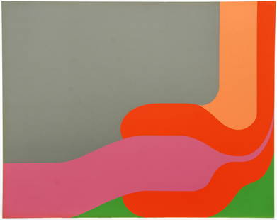 Sven Lukin 1969 Bimorphic Abstract Silkscreen Signed: Lukin, Sven (Latvia, b.1934), Untitled (Bimorphic Abstraction Gray, Orange, and Pink), 1969, silkscreen printed in colors, ink signed, dated, and numbered 37/175 on back, image printed to edges, full