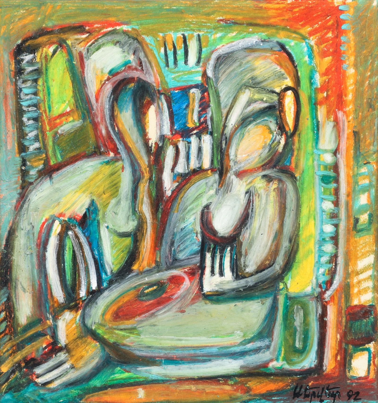 Servet Poghosyan Pastel Breakfast in Bed 1992: Poghosyan, Servet (also spelled Pogosian) (Armenian/American, born 1948), Breakfast in Bed, 1992, pastel, signed and dated lower right, 8.25 x 7.75 inches, matted and framed 14.5 x 14 inches. Provenan