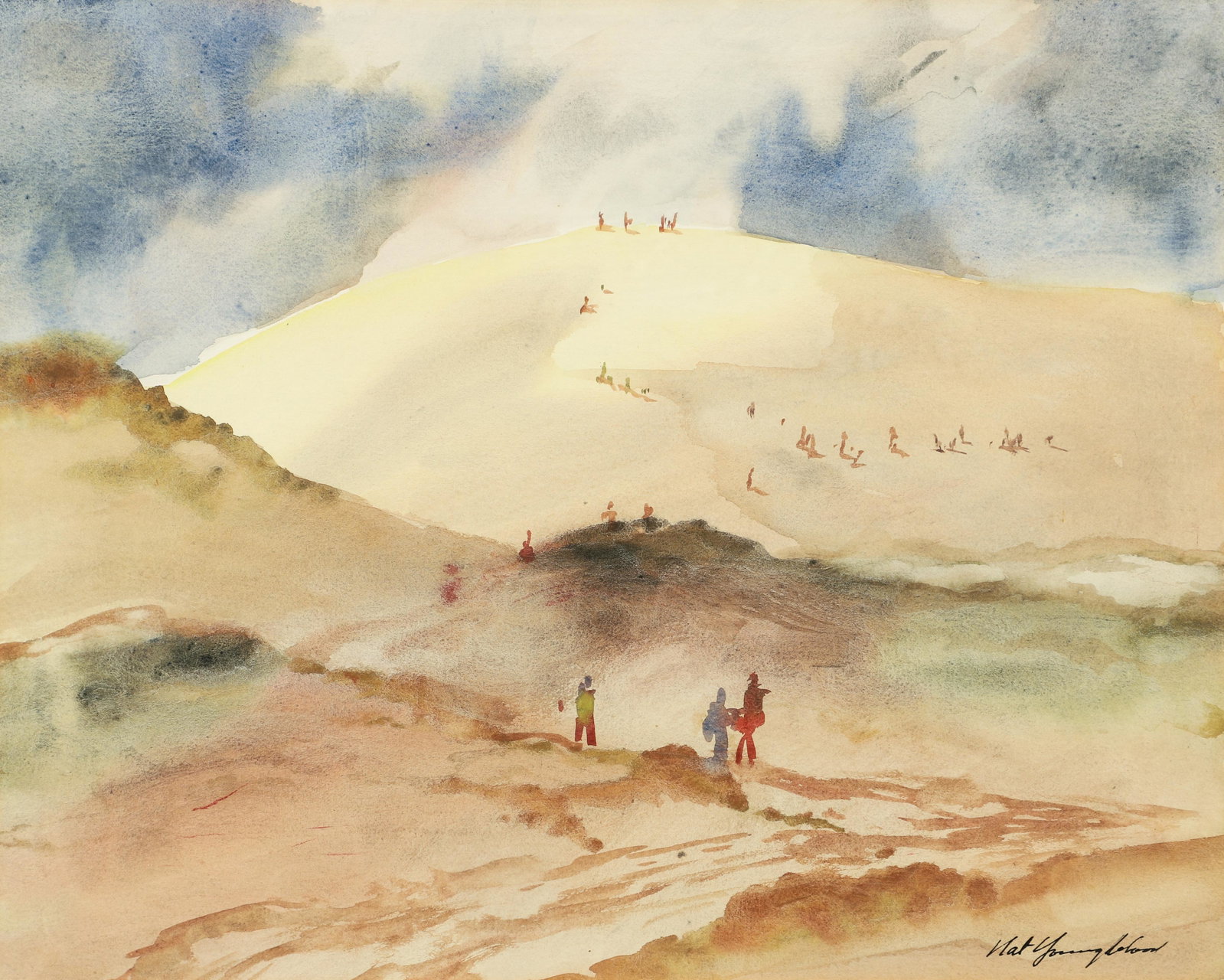 Nat Youngblood watercolor Beach Landscape: Youngblood, Nat H. (American/Western PA, 1916-2009), Beach Landscape, watercolor, 13 x 16 inches, signed lower right, framed measuring 19 x 22 inches