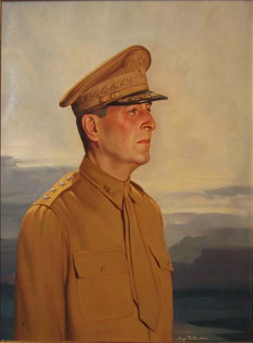 Hugh M. Poe Portrait of Douglas MacArthur: Artist: Poe, Hugh M. (American, b. 1902) Title: Portrait of Douglas MacArthur Date: 1942 Medium: oil on canvas Dimensions: 30 x 25 inches Signature: Signed and dated lower right Frame Typ