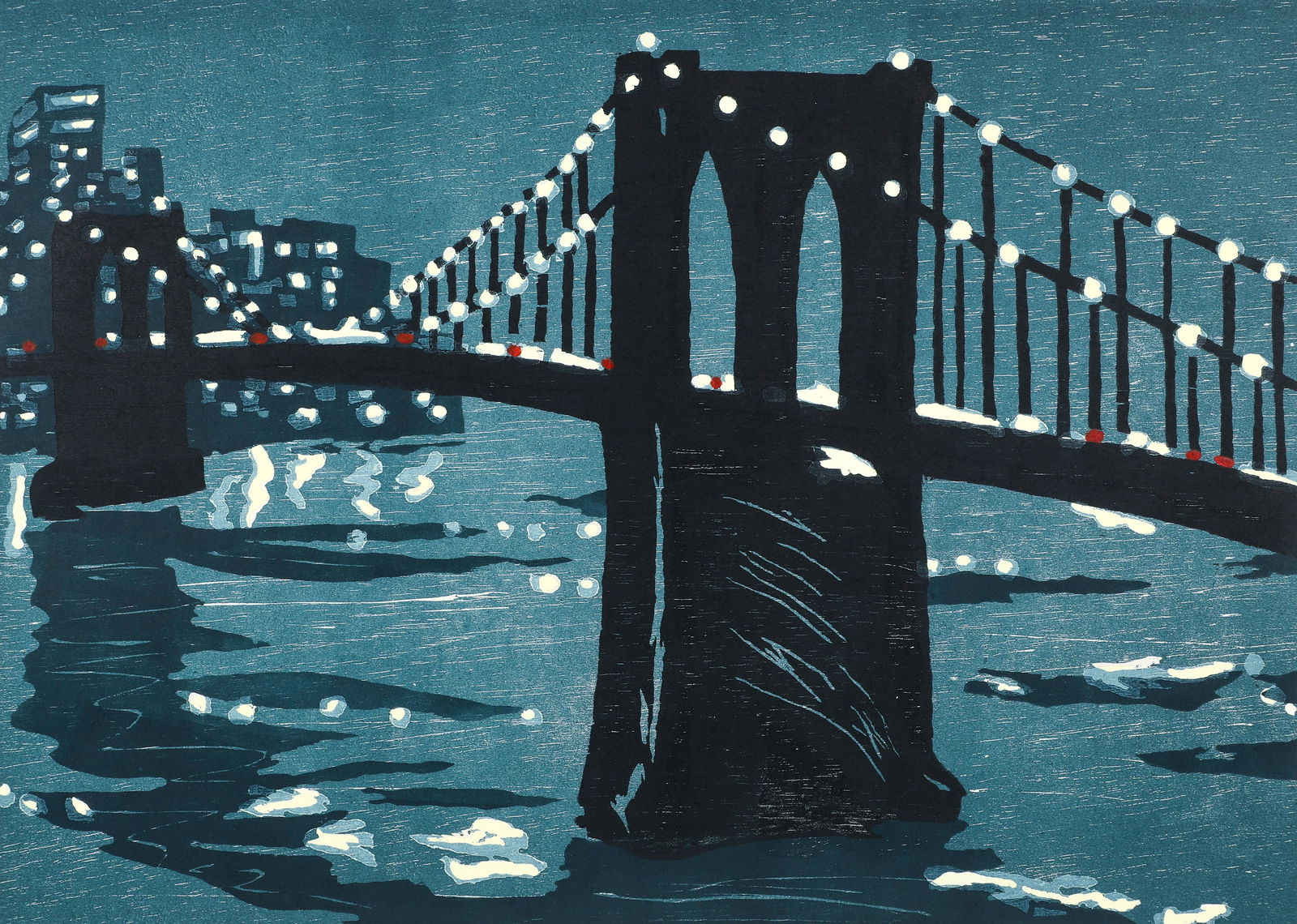 Richard Bosman 1997 color woodcut Bridges IV (1 of 5)