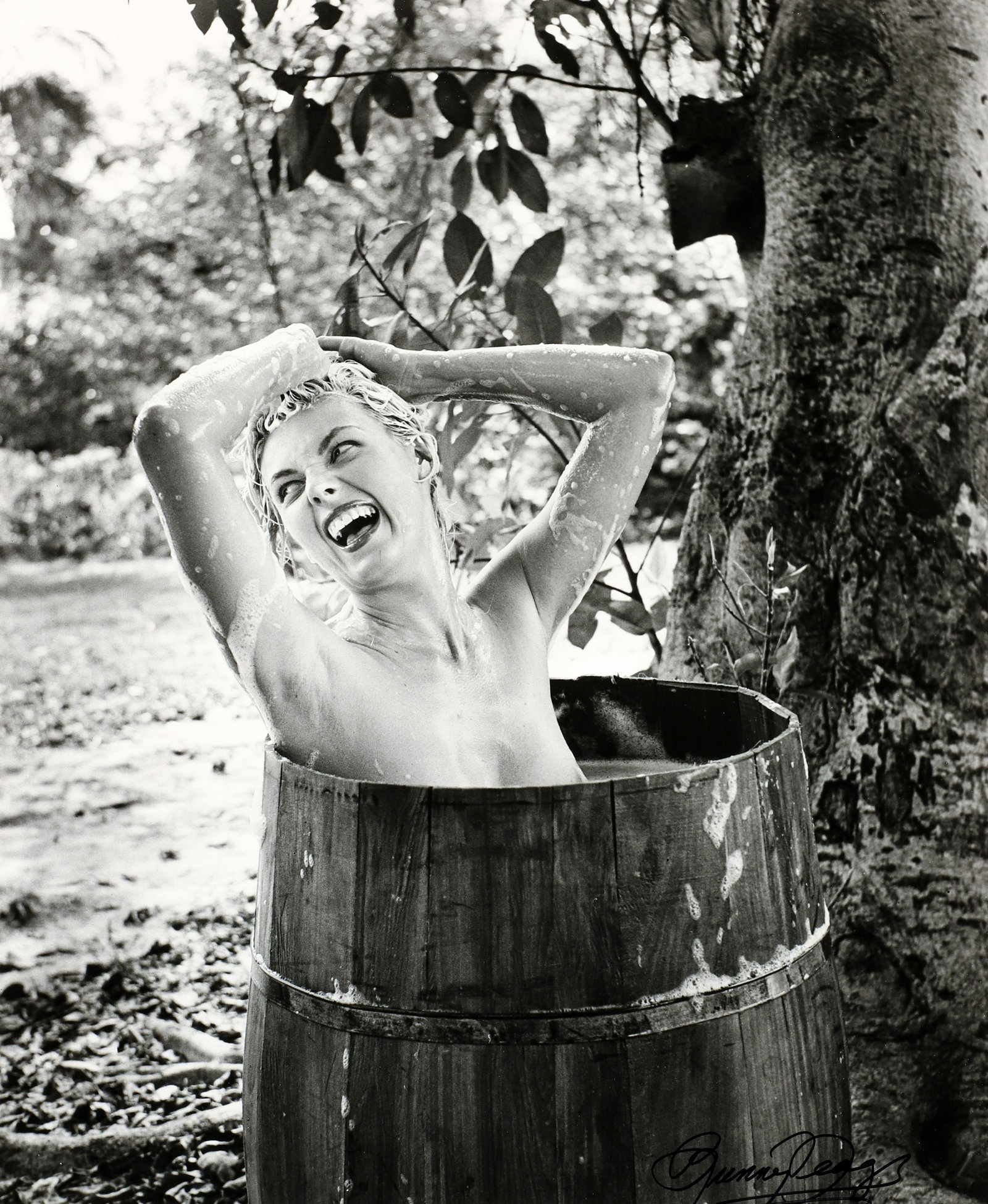 Bunny Yeager Photograph of Woman in Barrel (1 of 4)