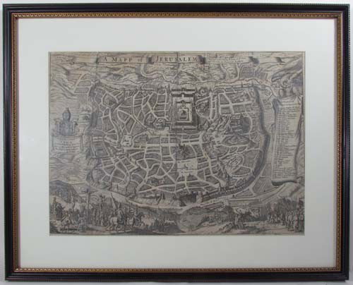 Moxon Map of Jerusalem 1688 Version: Artist: Moxon, Joseph, 1627-1699, corrected and sold by P. Lea Atlas and Hercules in Cheap Side London Title: A Map of Jerusalem Date: 1688 Medium: engraving Dimensions: 12 x 17.5 inches Edition: