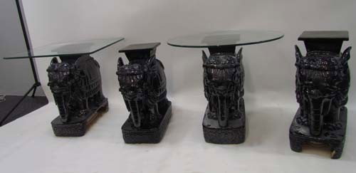 4 Elephant side tables: Title: 4 Elephant side tables (2 with glass tops) Medium: glazed ceramic Dimensions: 22 x 22 x 10 inches