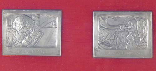 Pair B.Schatz Orig Bezalel Silver Plaques: Artist: After Boris Schatz (Austrian/Israeli 1867-1932) Title: Jeremiah, Who will Have Mercy, Blessing of the Lulav with Blowing the Large Shofar Date: 2 Silver plaques. Plaque was casted in the middl