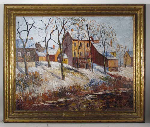 "New Hope" Landscape Paintings, Henry Weinscheimer: Artist: Weinscheimer, Henry William (American 1875-1938) Title: New Hope/Delaware Valley/Pennsylvania Impressionist Landscapes- Winter Landscape, and a Fall Landscape on reverse Medium: oil on board D