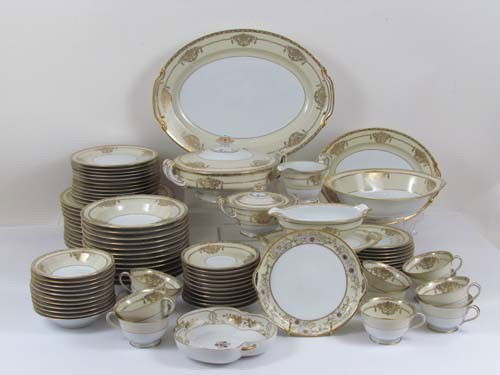 Noritake China "Penelope" pattern number 4781: Artist: Noritake Title: Noritake "Penelope" pattern, # 4781, service for twelve plus serving platters, sugar and creamer. Also included 2 Nippon hand painted candy dishes. Medium: porcelain Dimensions