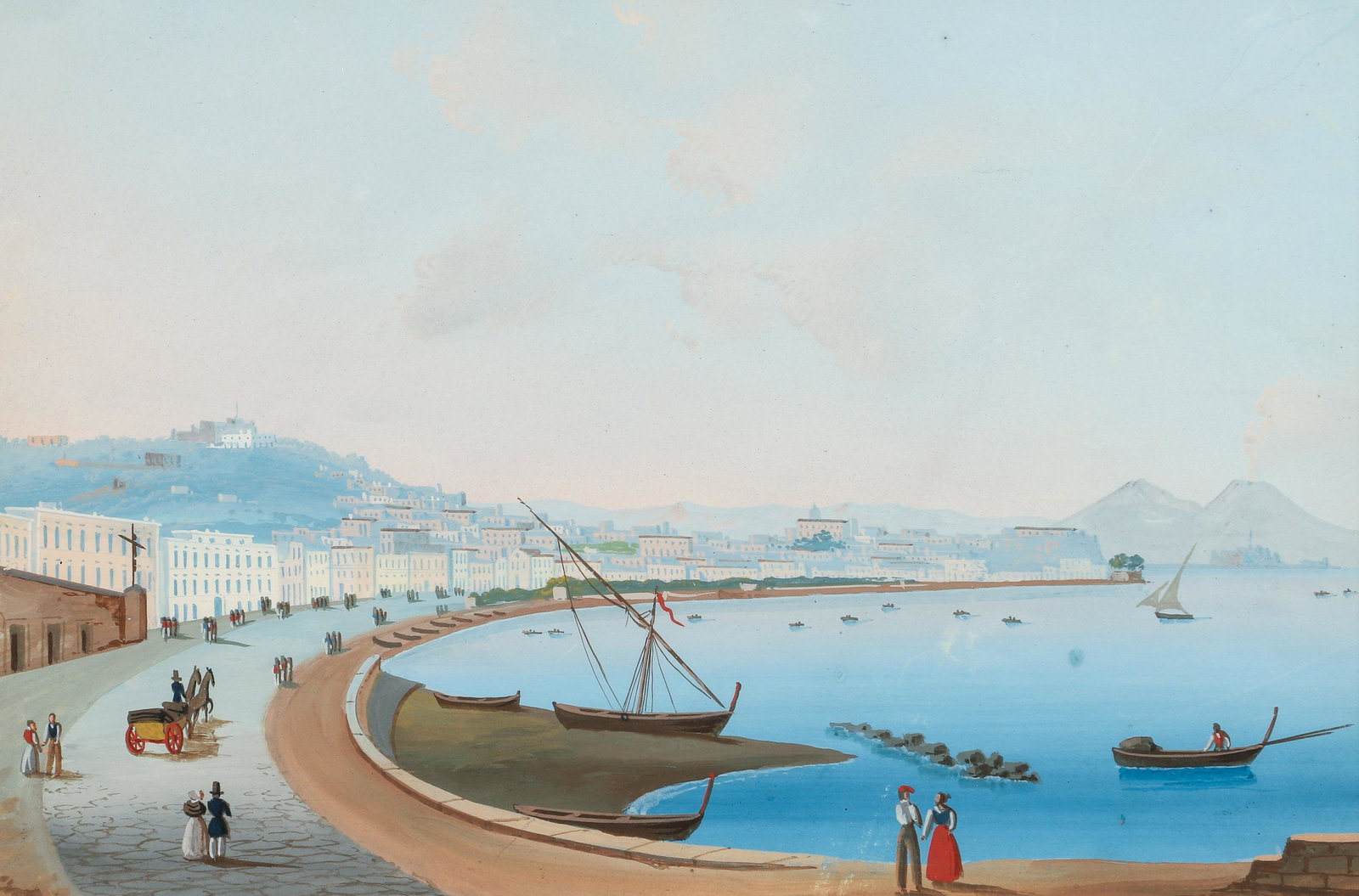 Italian Grand Tour Gouache of Naples Bay circa 1850 (1 of 3)