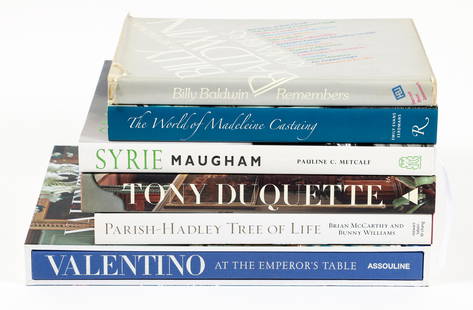 Lot 6 books on High End Interior Design: Lot of 6 books on High End Interior Design, including monographs on the design work of Valentino, Billy Baldwin, Parish-Hadley, Tony Duquette, Syrie Maugham and Madeleine Castaing, all profusely illus