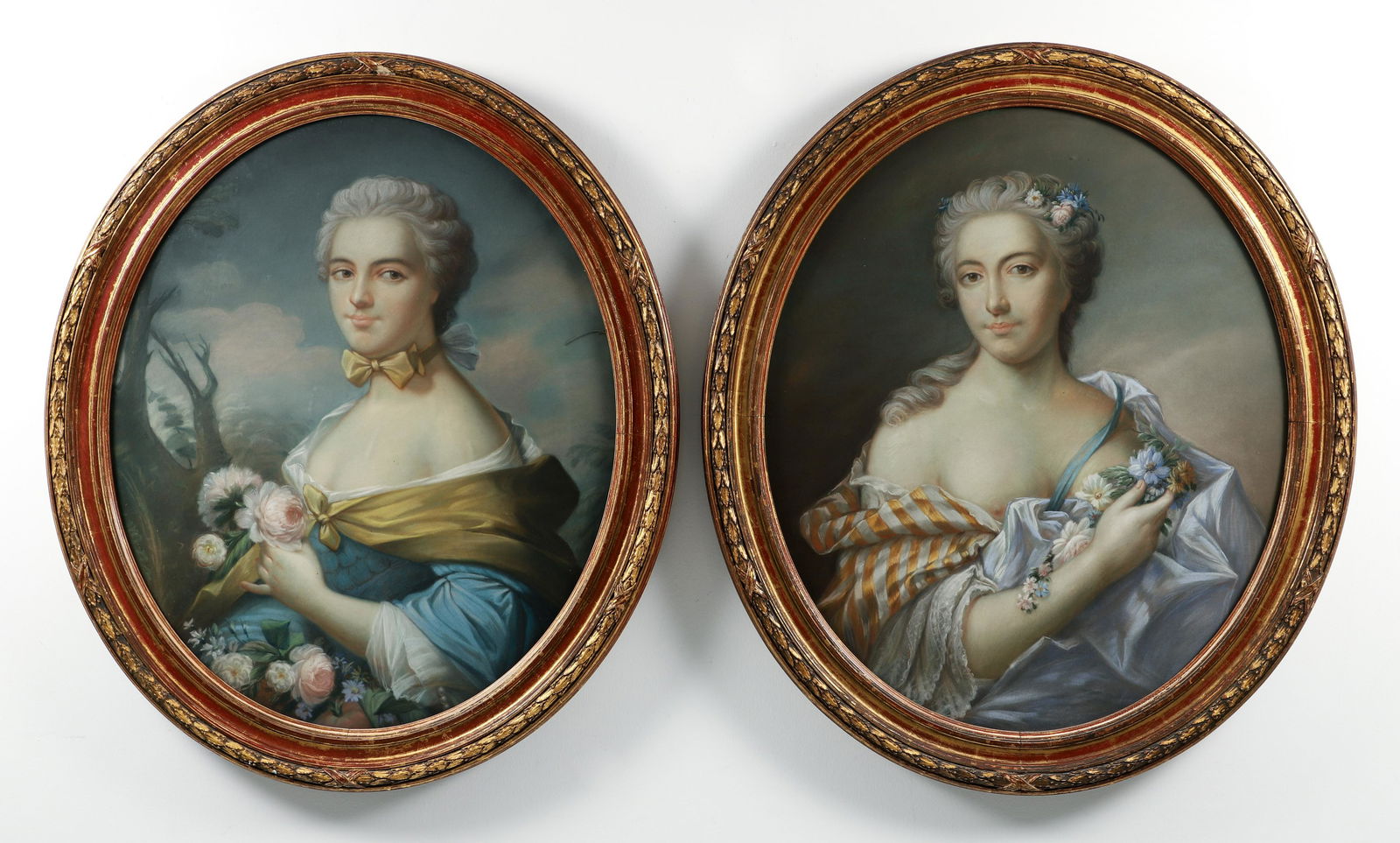 Pair of half length Portraits of a Women with Flowers (1 of 5)