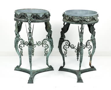 Two Grand Tour Bronze Atheniennes or Stands 1903: Two beautifully detailed and finely cast Braziers, Athe?niennes or Stands, circa late 19th Century or Early 20th Century, One brazier was cast by Sabatino De Angelis and Son, from an original item in