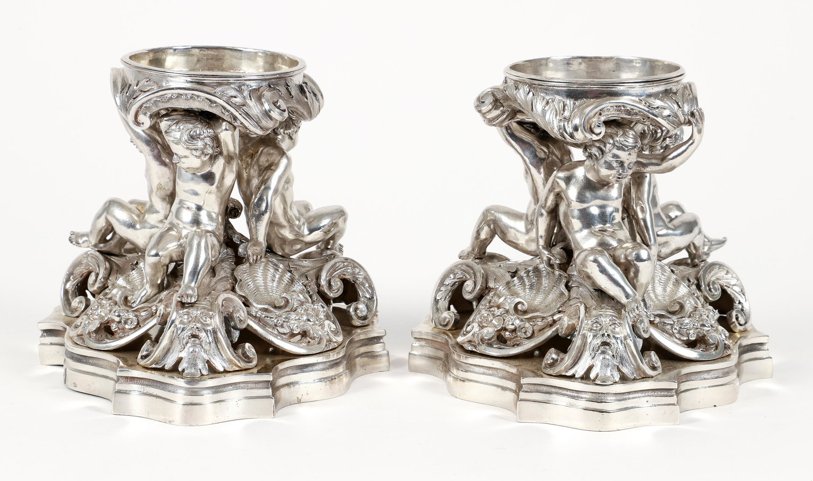 Pair Cherub supported silver plated Votive Candle Stands (1 of 6)