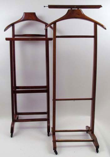 Pair of Ico Parisi Style Valets: Artist: Parisi, Ico (Attrib) Title: Pair of Valets Medium: teak Dimensions: 42 x 17.5 x 14 inches and slightly smaller Signature: Made in Italy stickers on hanger, FR Italy stamp