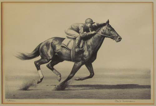 CW Anderson Citation in the Stretch litho: Artist: Anderson, CW Title: Citation in the Stretch Medium: lithograph Dimensions: 8 x 12.2 inches Signature: Pencil signed and inscribed Citation lower right Provenance: Associated American Ar