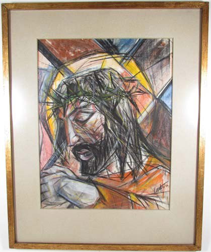 Virgil Cantini pastel study Head of Christ: Artist: Cantini, Virgil D.(American, 1919-2009) Title: Head of Christ Date: 1955 Medium: pastel and chalk on paper Dimensions: 21.5 x 16.5 inches Signature: signed and dated Cantini 55 lower ri