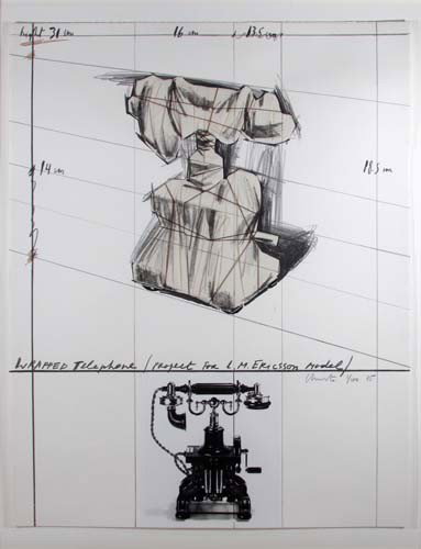 Christo Wrapped Telephone Lithograph/Collage: Artist: Christo (Bulgarian, b. 1935) Title: WRAPPED TELEPHONE, PROJECT FOR L. M. ERICSSON MODEL (Schellman 119) Date: 1985 Medium: Lithograph printed in colors, with photograph and collage Dimensions: