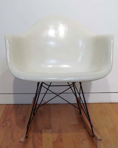 Eames RAR Rocker: Artist: Eames, Charles and Ray for Herman Miller Title: Eames White RAR Rocker Medium: fiberglass Dimensions: 26.5 x 24.75 x 26 inches Signature: Herman Miller 10081 Label on underside