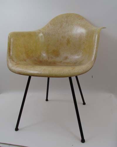 Rope Edge Zenith Eames Arm Chair: Artist: Eames for Herman Miller Title: Yellow Shell Arm Chair Medium: molded fiberglass Dimensions: 29.5 x 24.25 x 27.5 inches Signature: red and black Herman Miller label on underside