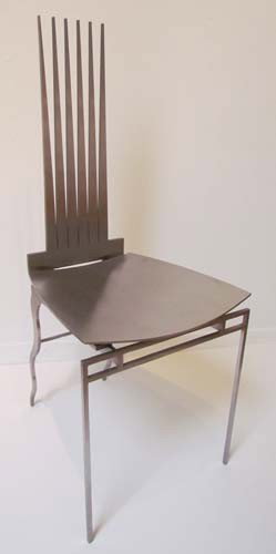 Bruce Lindsey Unique Stainless Steel "Fire" Chair: Artist: Lindsey, Bruce (Contemporary Architect/Designer) Title: Bruce Lindsey Unique Stainless Steel "Fire" Chair fabricated in Pittsburgh using digital fabrication techniques. Dimensions: 40 x 16 x 2