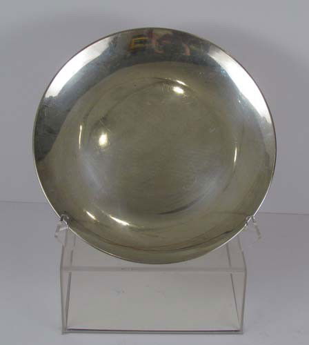 Large Sterling Round Contemporary Tray: Title: Large Sterling Round Contemporary Tray Medium: Sterling silver Dimensions: 40.99 ozt. Description: simple round serving platter, no added decoration