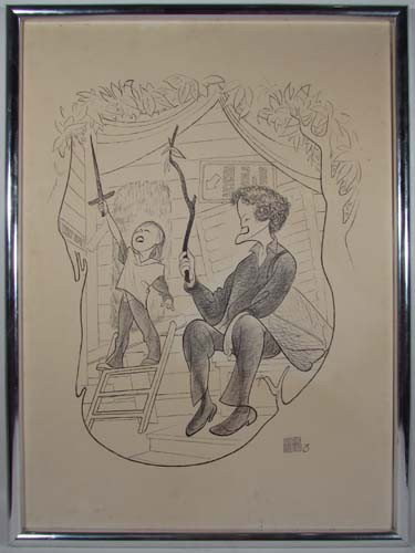 Original Drawing by Al Hirschfeld featuring Nannet: Artist: Hirschfeld, Al; American Caricaturist (American 1923 - 2003) Title: From the Prince of Central Park featuring Nannette Fabray to the Prince of Law with three Nina's Date: prior to 1989 Medium: