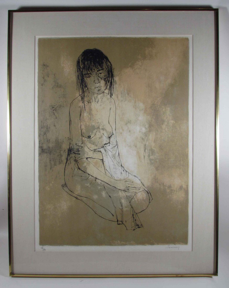Jean Jansem Nude with Towel lithograph: Artist: Jansem, Jean (Armenian/French 1920-1990) Title: Nude with Towel Medium: lithograph printed in colors Dimensions: 25.25 x 18 inches Edition: 53/120 Signature: pencil signed Jansem lowe