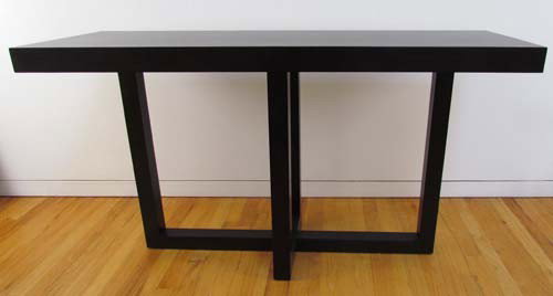 Dark wood Parson's style sofa table: Title: Dark wood Parson's style sofa table Medium: wood Dimensions: 31.25 x 54 x 17.75 inches