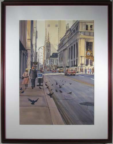 Thomas McNickle w/c Looking Down 6th Ave. at Duque: Artist: McNickle, Thomas ( American W.PA, b. 1944) Title: Looking Down 6th Avenue in front of Duquesne Club Medium: watercolor on paper Dimensions: 27 3/4 x 20 inches Signature: signed Thomas G. McNic