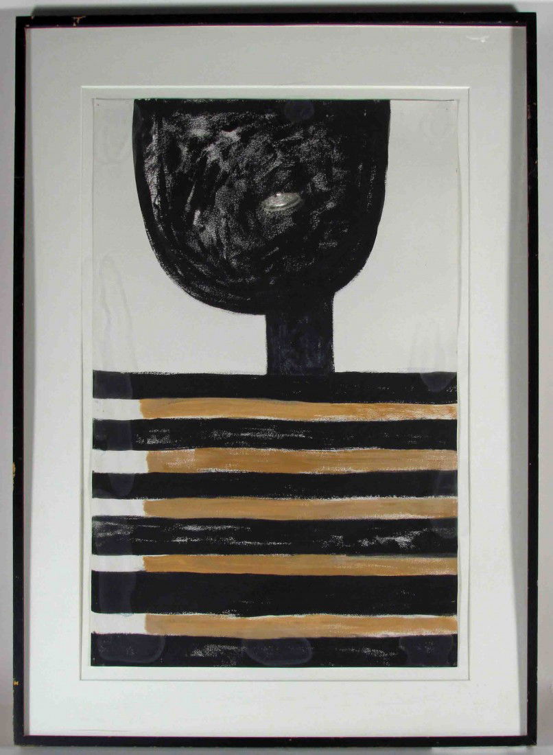 Louise Pershing untitled abstract work on paper: Artist: Pershing, Louise (American 1904-1985) Title: striped bust Medium: acrylic work on paper Dimensions: 23 x 15 inches Description: acrylic on watercolor paper, abstraction Signature: appa