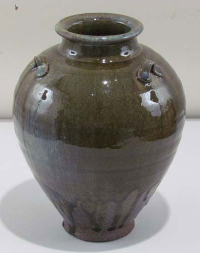 pair Willi Singleton wood fired clay vessels: Artist: Singleton, Willi (Contemporary American trained in Japan) Title: Two Vases with Handles Date: circa 2000 Medium: wood fired ceramics with glazes made of natural materials Dimensions: 10.5 inch