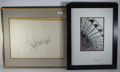 Arthur Smith Drawing & Ferris wheel black and whit: Artist: Smith, Arthur with 20th Century Photographer Title: Tree, 1963 with Parisian Ferris Wheel Date: 1963 Medium: ink drawing and silver gelatin print Dimensions: 12 x 12.5 inches and 10.25 x 7 inc